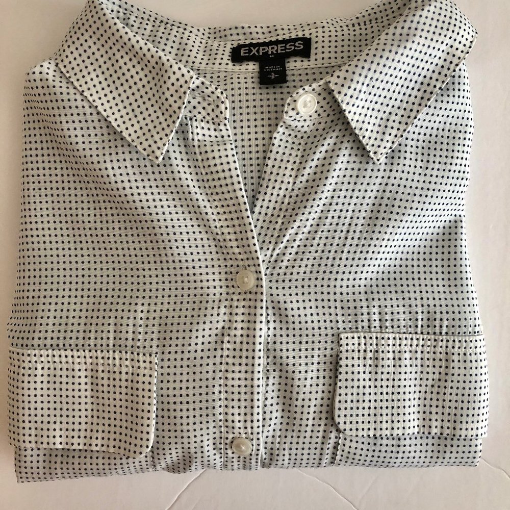EXPRESS Women's White Silky Dotted Blouse-Sz Small
